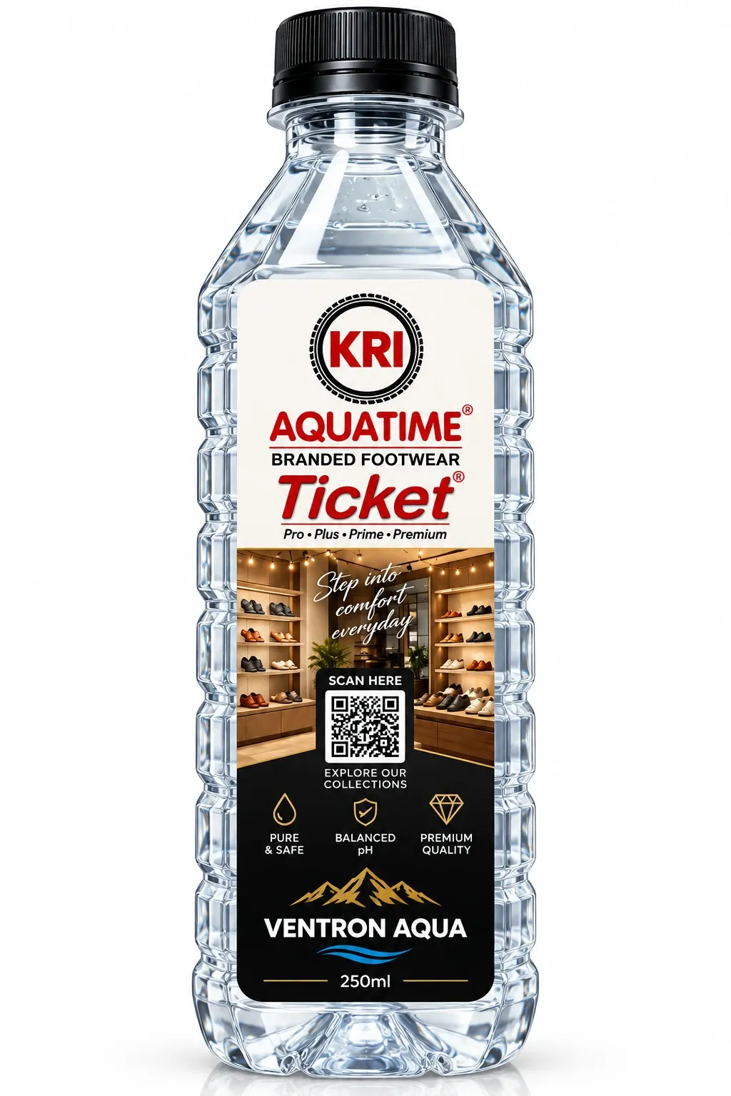 KRI Aquatime Ticket branded footwear water bottle