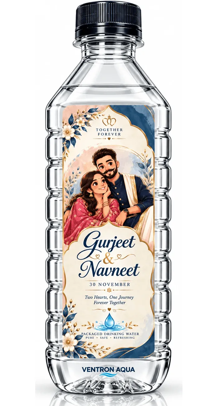 Gurjeet & Navneet customized water bottle by Ventron Aqua