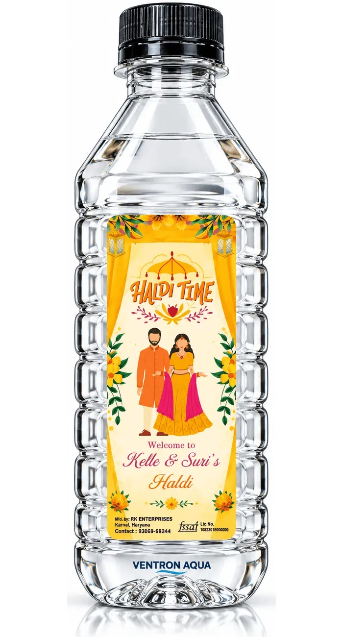 Kelle & Suri's Haldi customized water bottle by Ventron Aqua